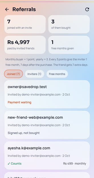 SaveDrop screen