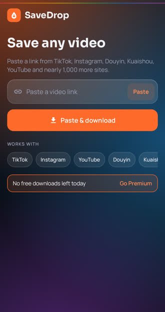 SaveDrop screen