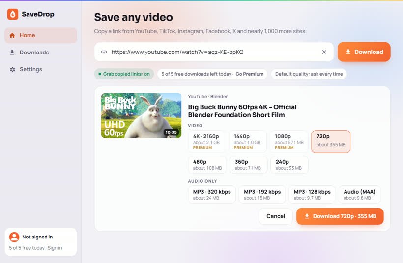 SaveDrop for Windows and its admin screen